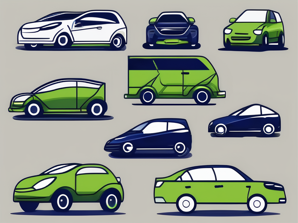 5 Car Sales Follow Up Techniques You Can Use with Email and Text 1 Five different cars with symbolic elements such as an envelope and a phone (representing email and text) subtly integrated into their design to represent the follow-up techniques