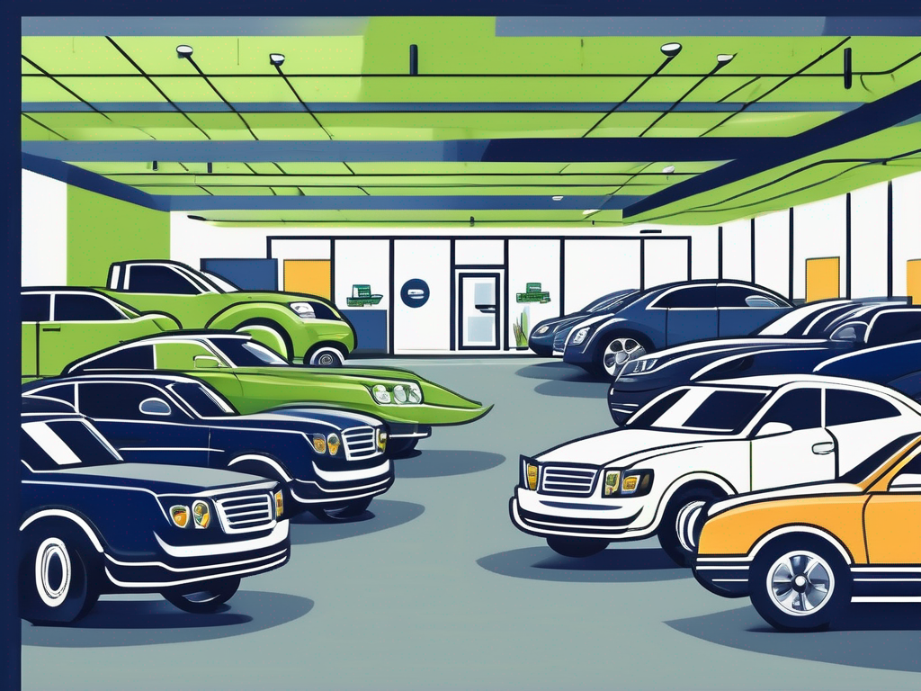 A car dealership lot filled with various types of cars