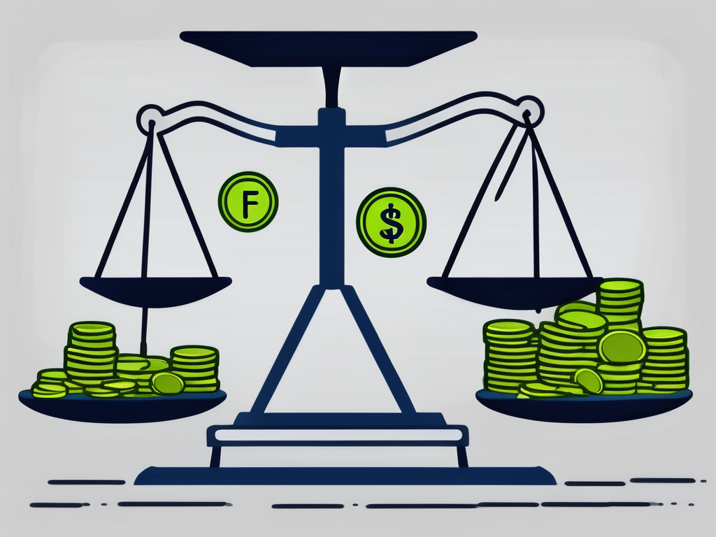 A balance scale with stacks of coins on one side and a certificate or diploma on the other