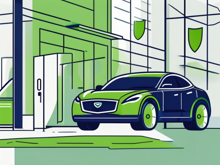 A car dealership with a balanced scale symbolizing compliance
