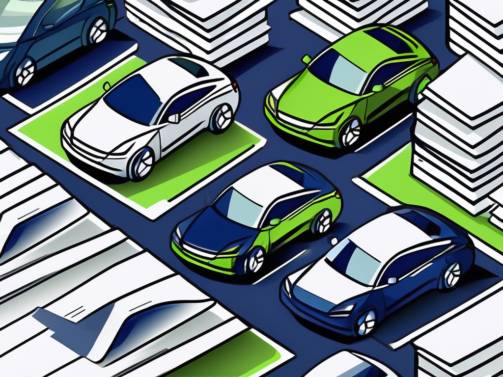 How to Reduce Dealership Paperwork and Go Digital 1 A car dealership with stacks of paperwork on one side and a sleek