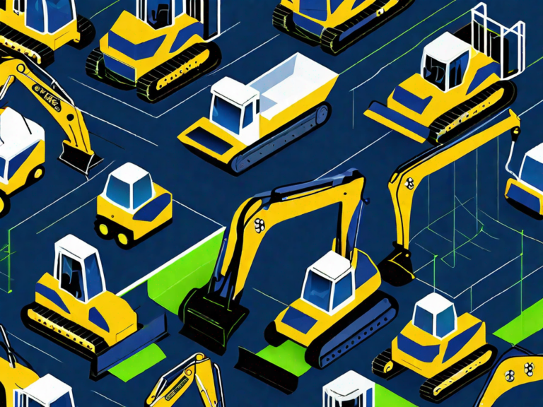 Various heavy equipment machinery like excavators
