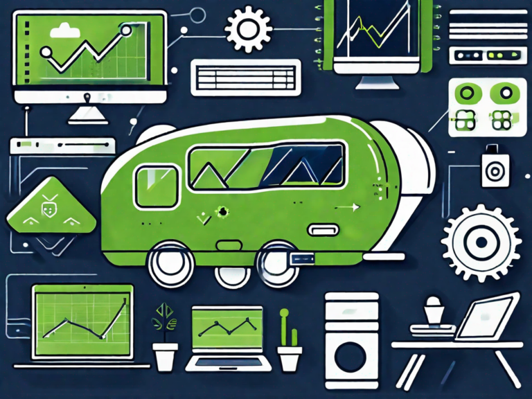 RV Dealer Software: Top Features for Streamlined Operations 1 A sleek rv with various digital icons (like gears