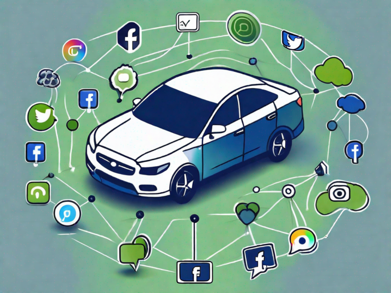 A car with various social media icons like facebook