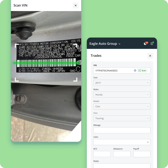 Feature: Auto Dealer CRM Features (Latest Version) 2 vin scan green